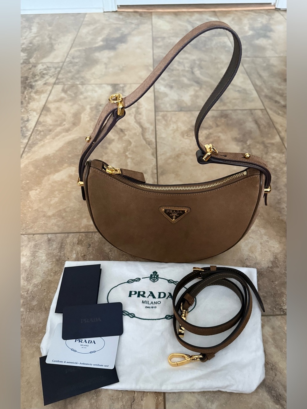 Prada Arque Mini Suede Shoulder Bag - Picture 4 of 11